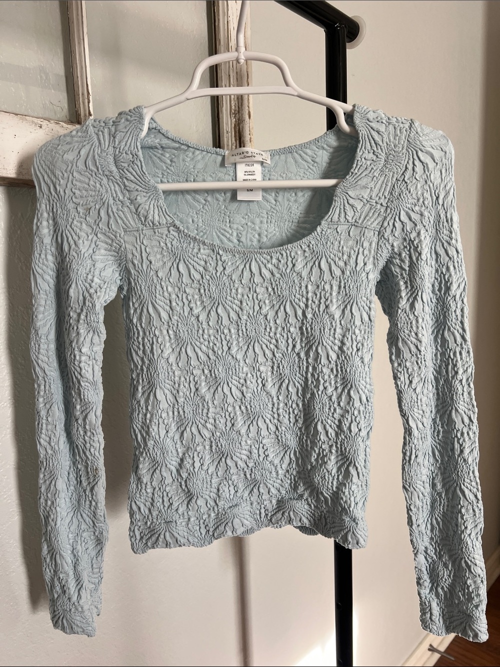 Altar'd State Powder Blue Textured Scoop-Neck Long Sleeve Top